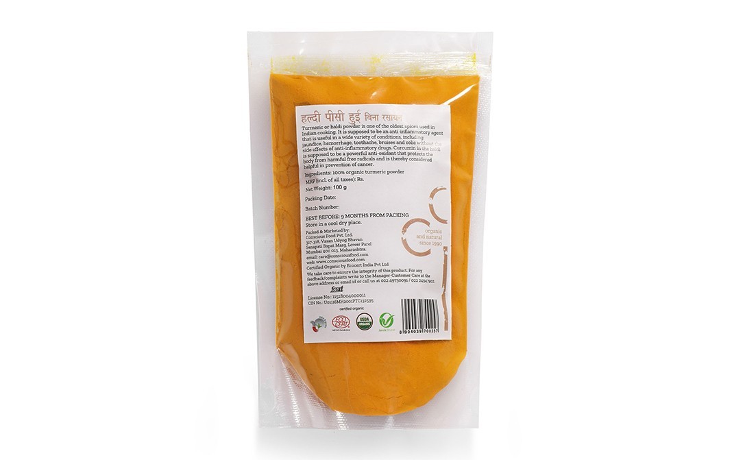 Conscious Food Turmeric Powder Organic Iron Pounded   Pack  100 grams